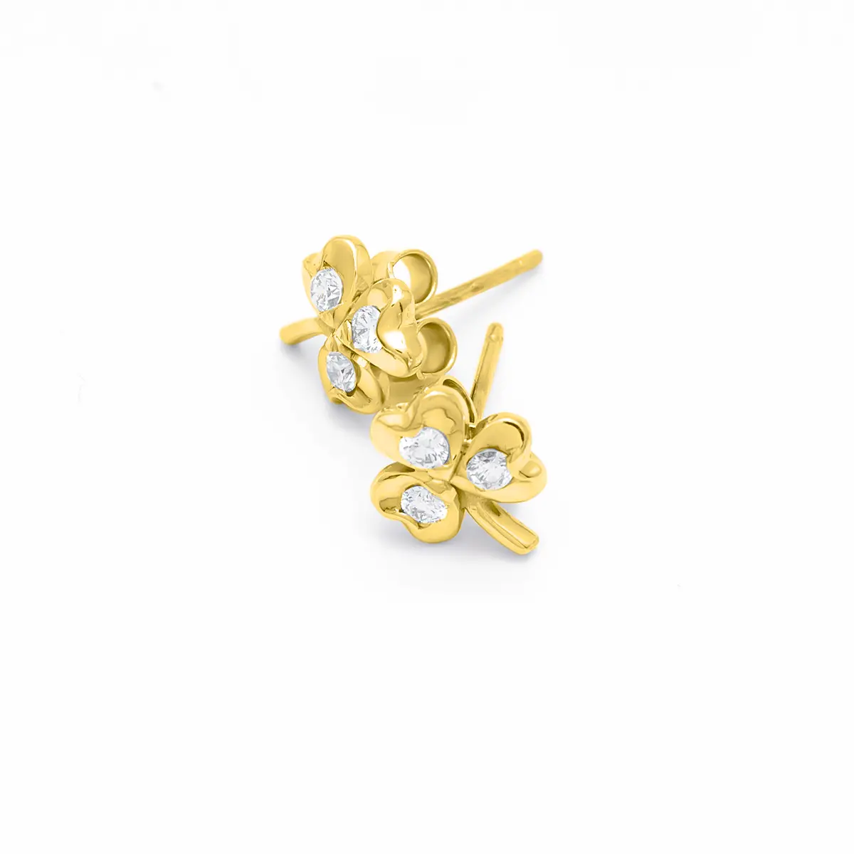 3 Stone Diamond Shamrock Stud Earrings Uniquely Crafted In 14k Gold 3...