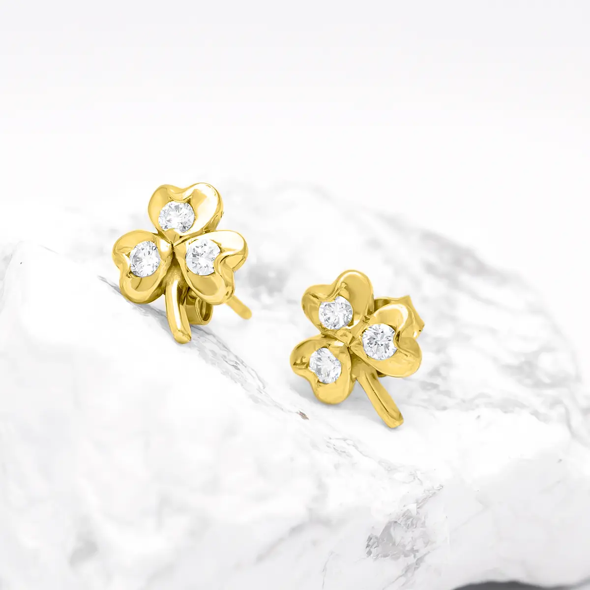 3 Stone Diamond Shamrock Stud Earrings Uniquely Crafted In 14k Gold 4...