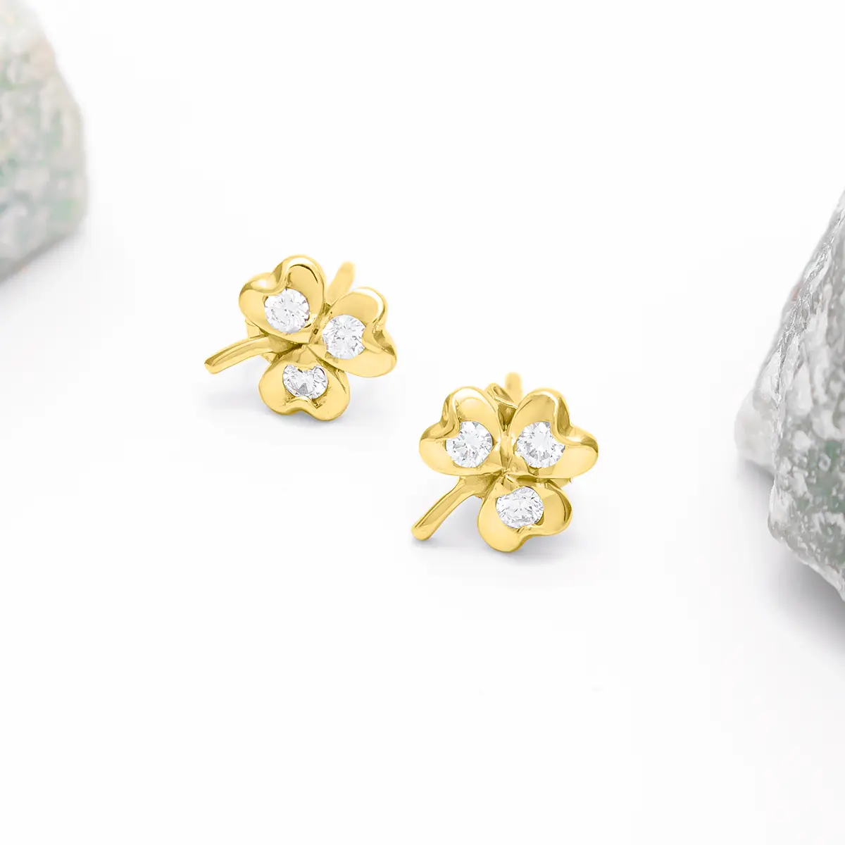3 Stone Diamond Shamrock Stud Earrings Uniquely Crafted In 14k Gold 5...
