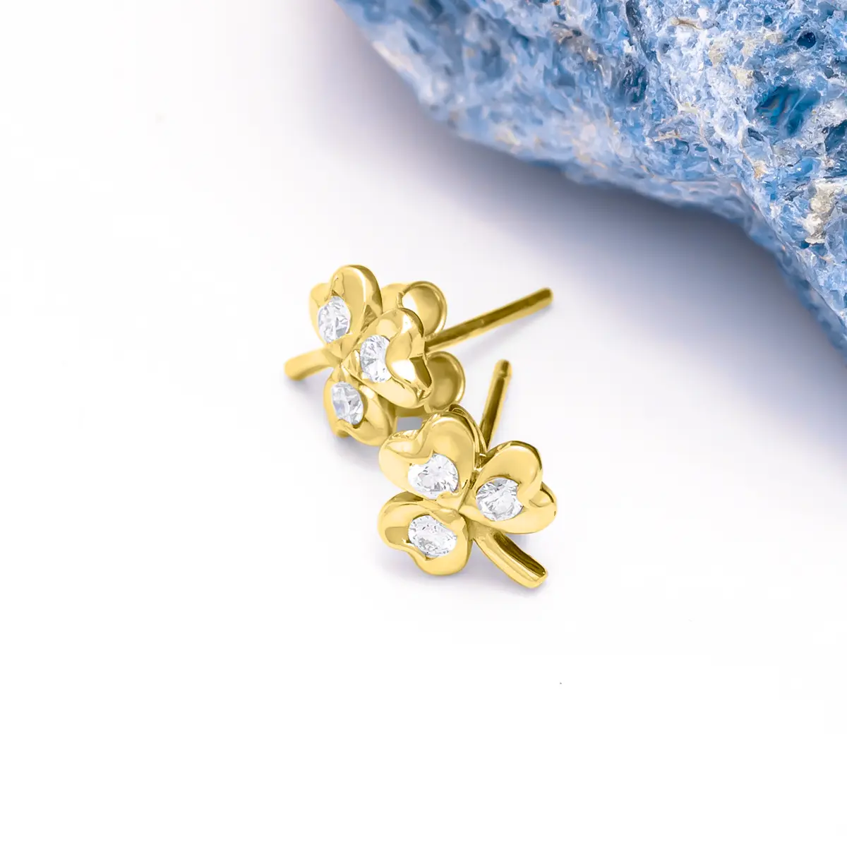 3 Stone Diamond Shamrock Stud Earrings Uniquely Crafted In 14k Gold 7...