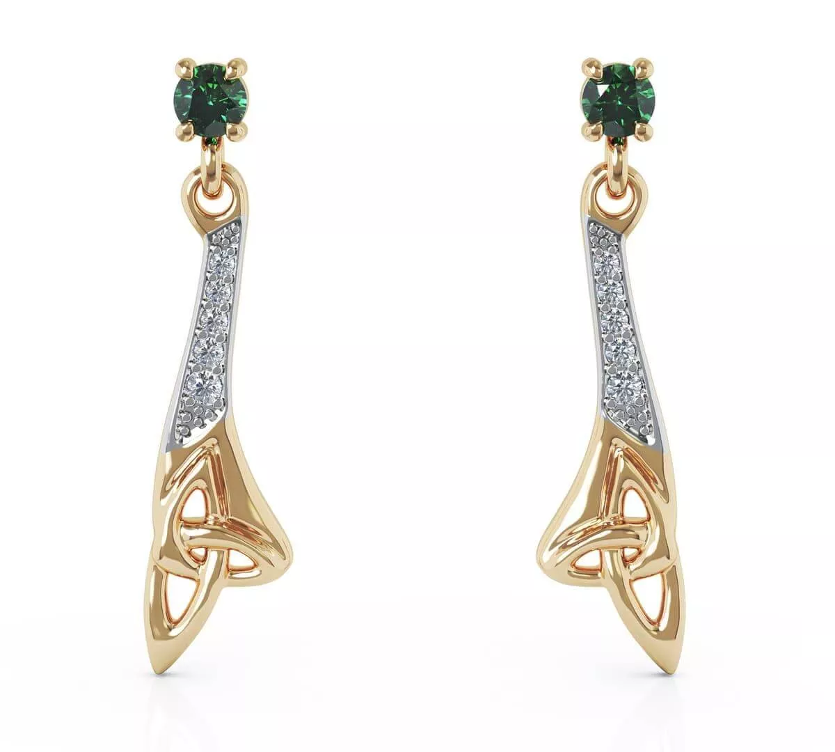 Emerald And Diamond Celtic Drop Earrings