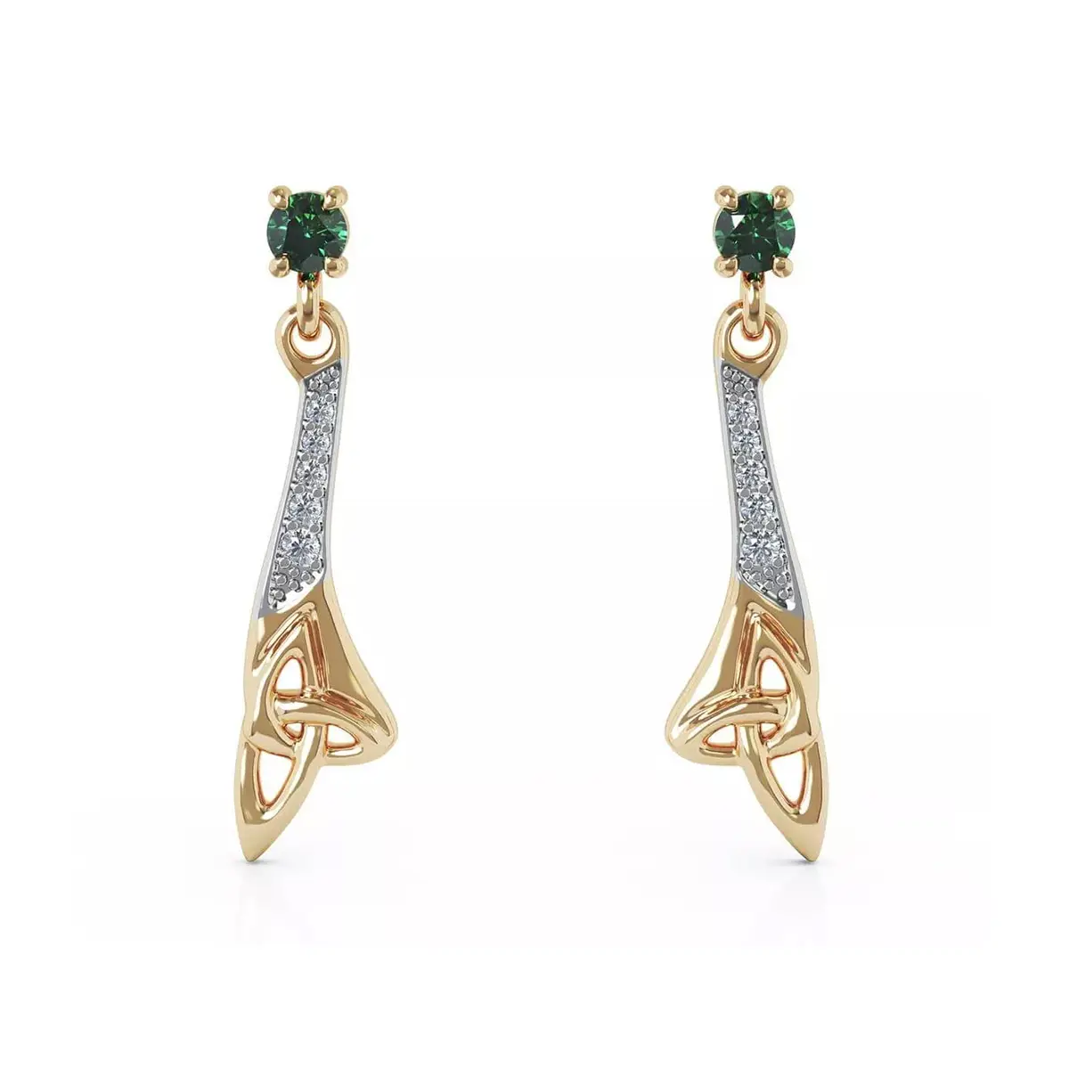 Emerald And Diamond Celtic Drop Earrings
