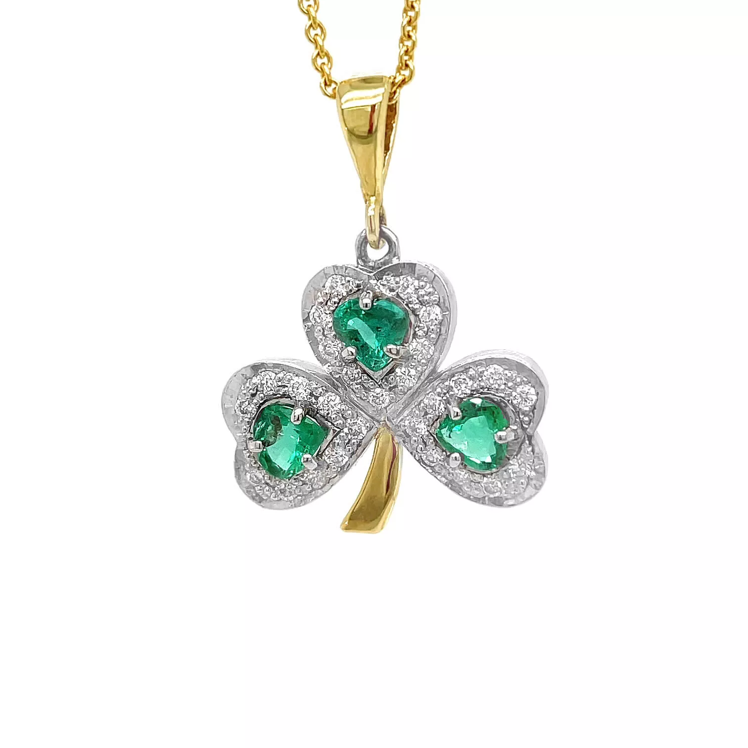 Emerald And Brilliant Cut Diamond Shamrock Pendant On Chain 2...