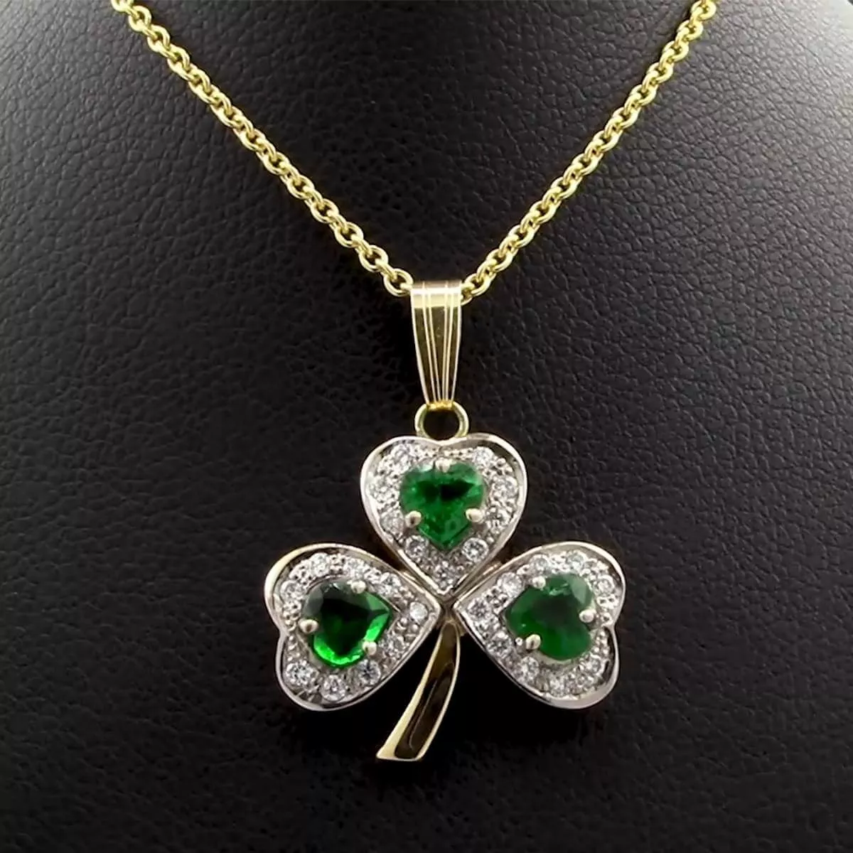 Emerald And Brilliant Cut Diamond Shamrock Pendant On Chain 3
