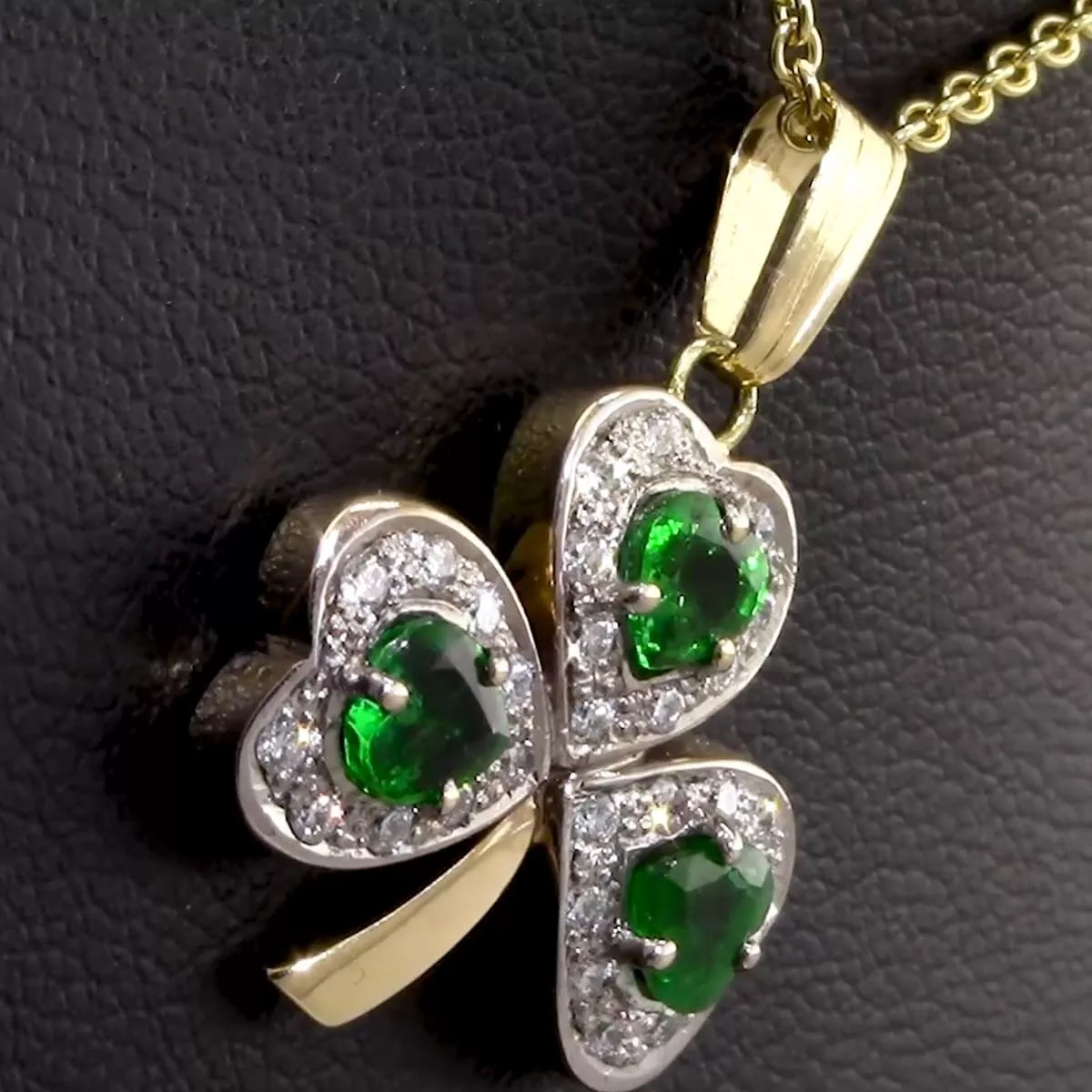 Emerald And Brilliant Cut Diamond Shamrock Pendant On Chain 5