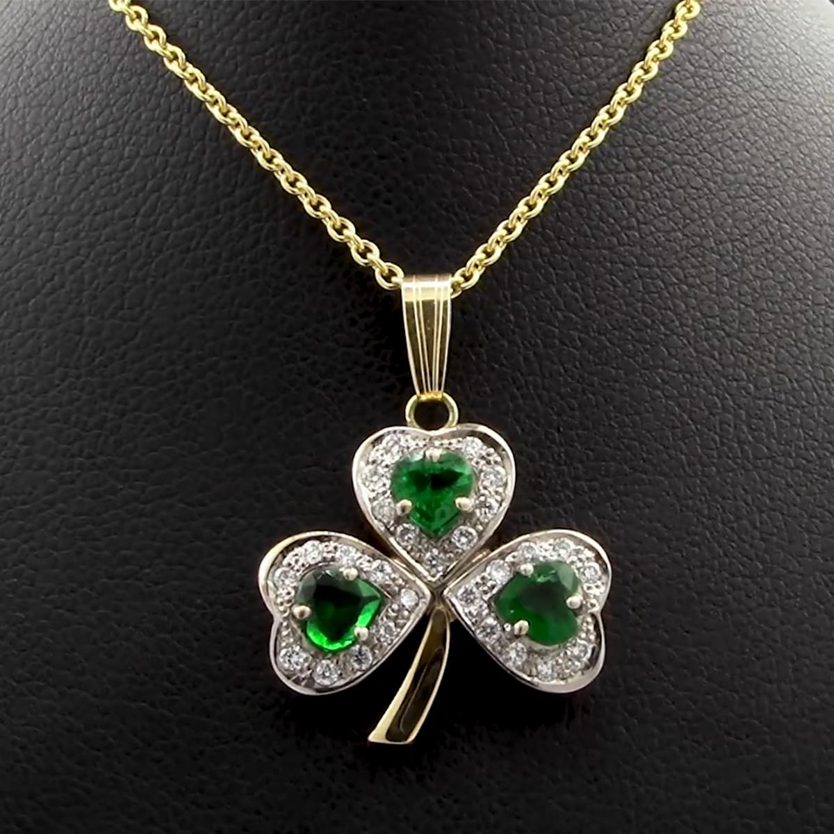 Gold Heartshape Emerald & Brilliant Cut Diamond Shamrock Pendant Buy