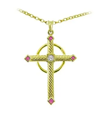 Ruby Diamond Cross Pendant On Chain...