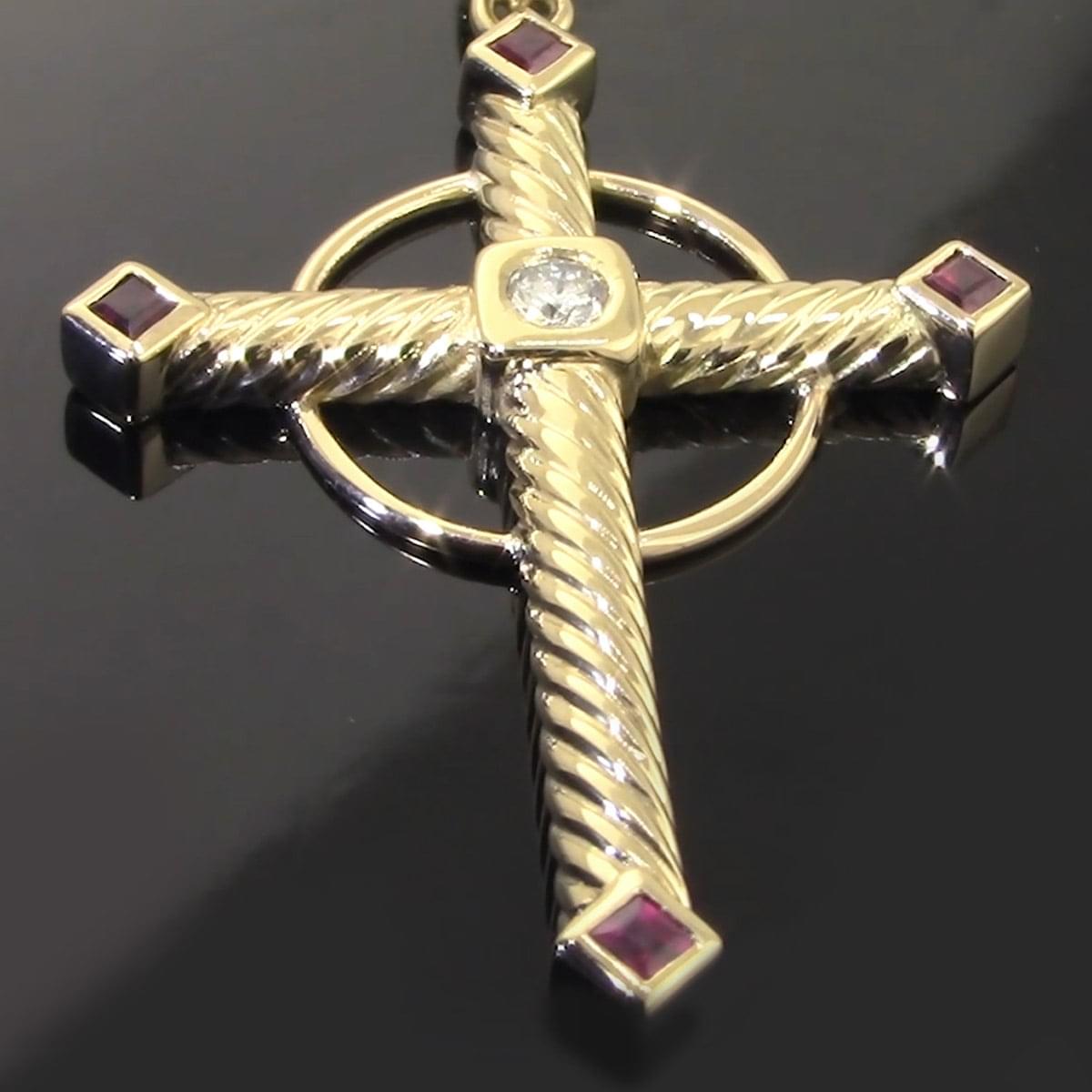 Ruby Diamond Cross Pendant On Chain | Irish Jewelry Craft