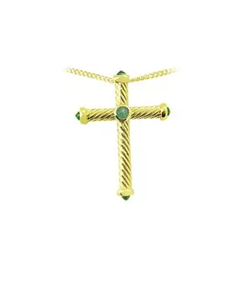 Emerald Ruby Cross Pendant On Chain