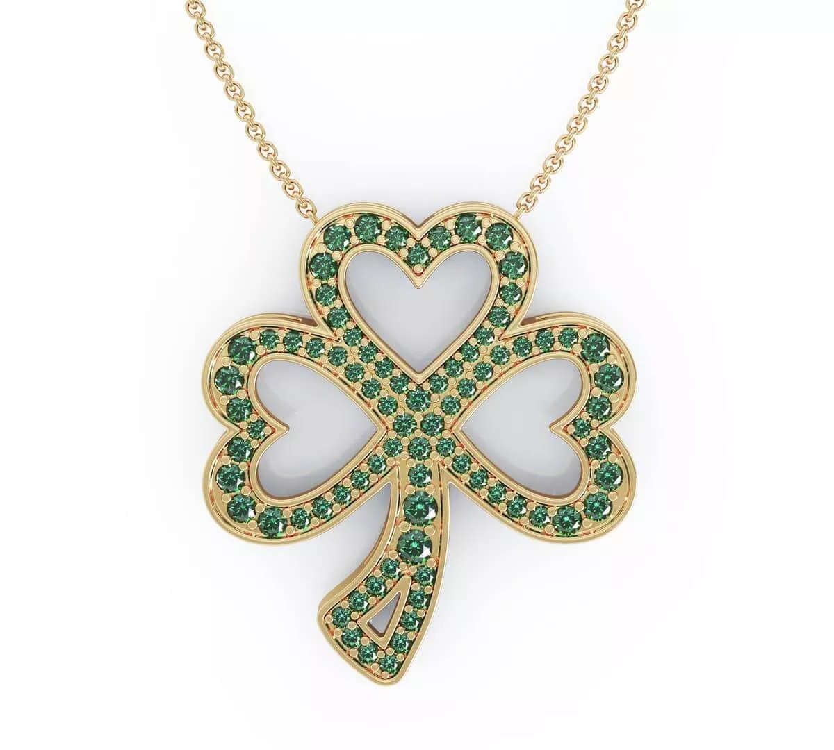 14k Yellow Gold Coloured Green Diamond Shamrock Pendant On Chain 2