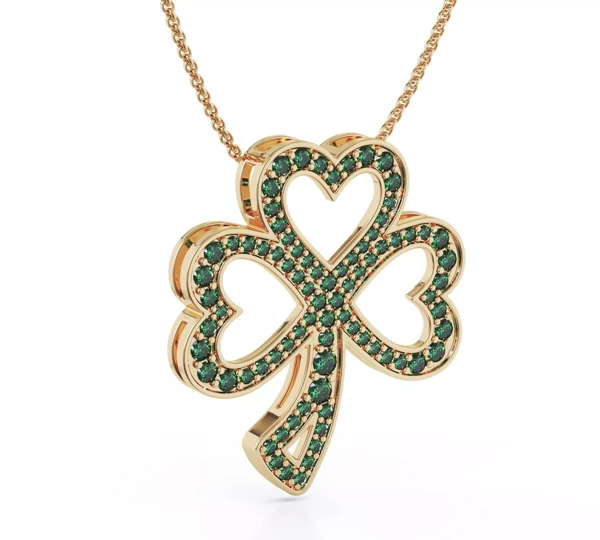 14k Yellow Gold Coloured Green Diamond Shamrock Pendant On Chain 4
