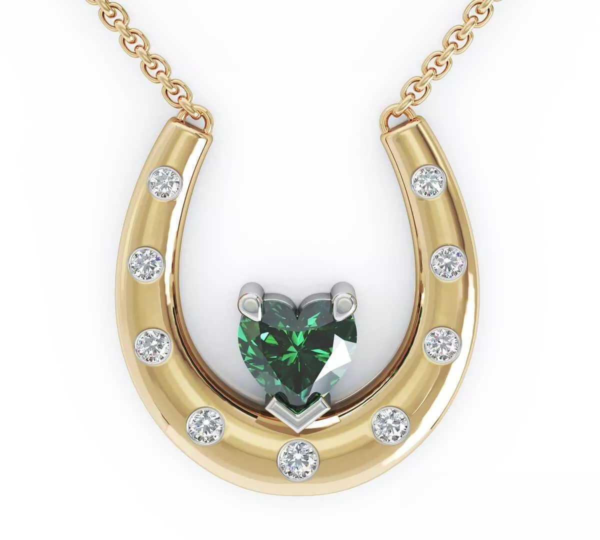 14K Gold Heartshape Emerald Horseshoe Necklace...