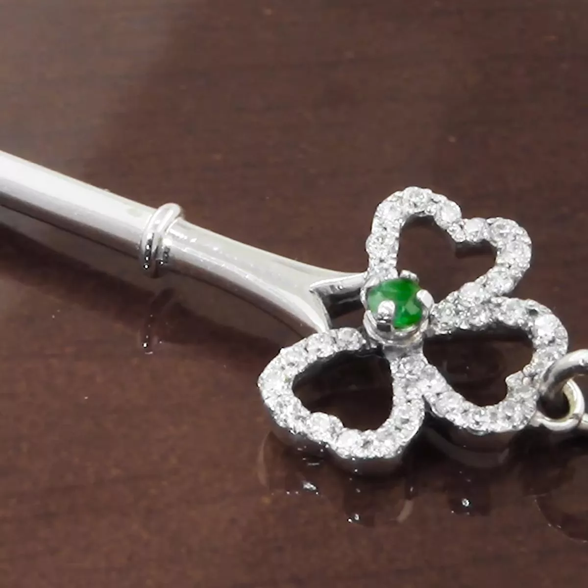 Emerald And Diamond Shamrock Key Pendant On Chain 3
