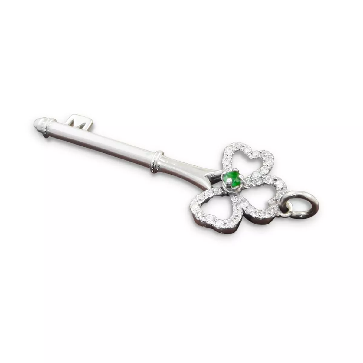 Emerald And Diamond Shamrock Key Pendant On Chain
