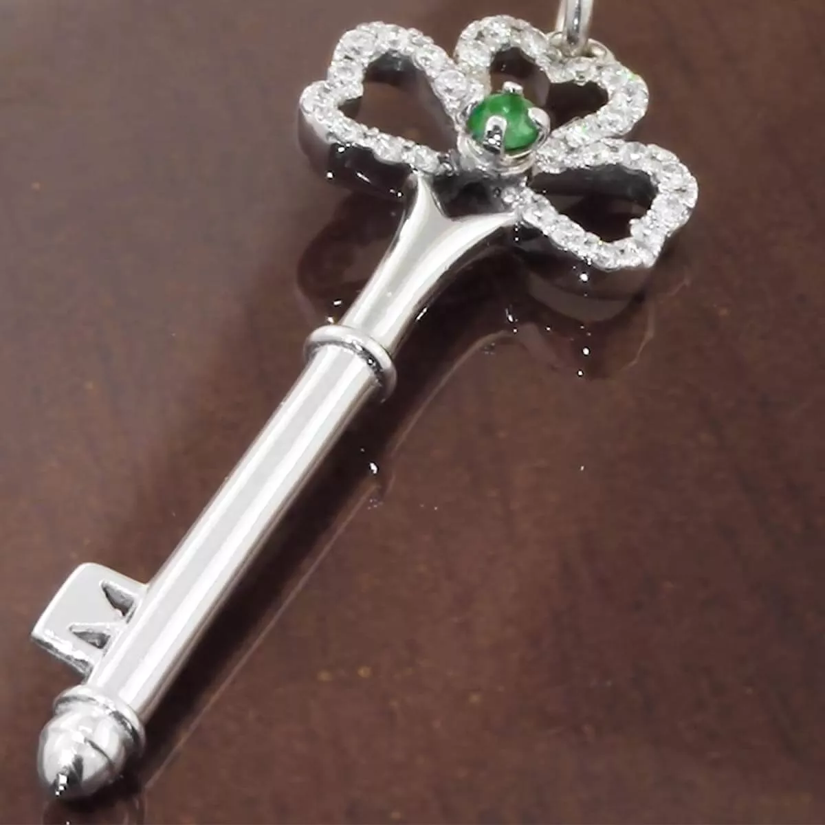 Emerald And Diamond Shamrock Key Pendant On Chain1