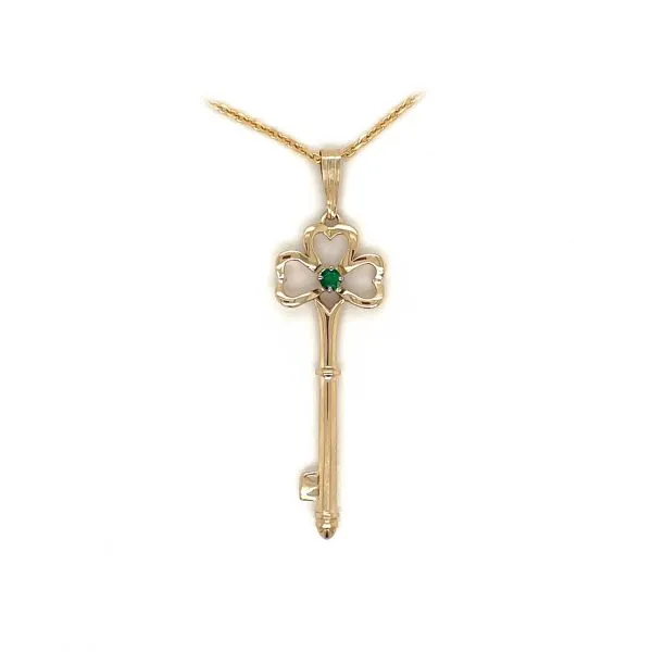 Emerald And Diamond Shamrock Key Pendant