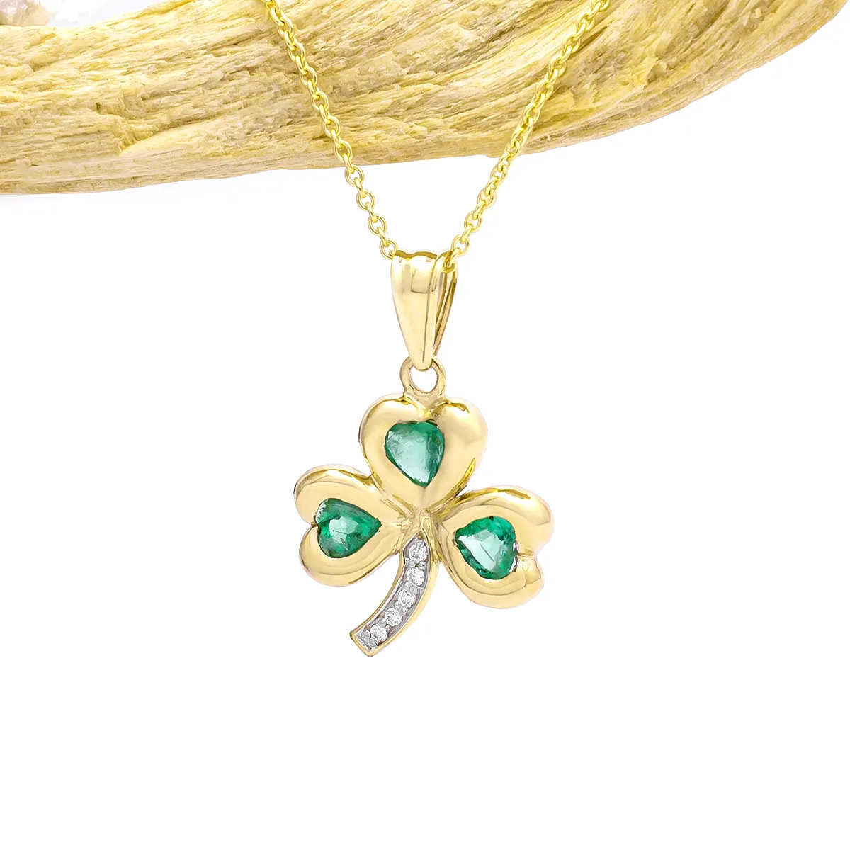 Emerald and Diamond Shamrock Pendant in Gold