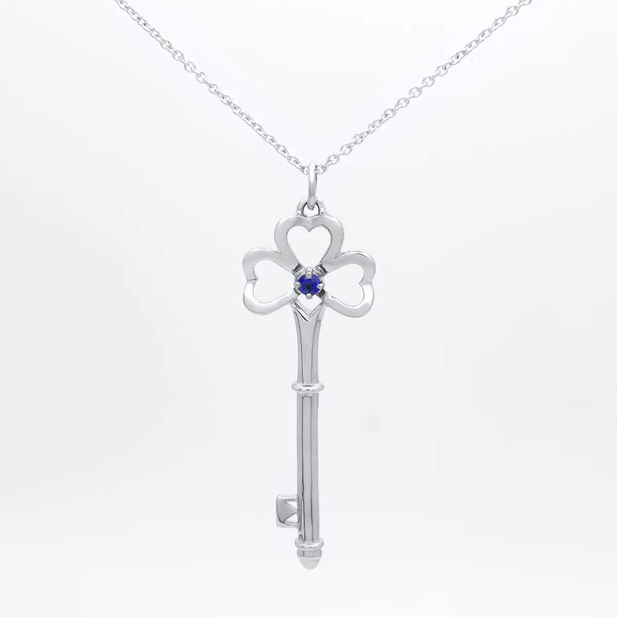 White Gold Sapphire Shamrock Key Pendant 1...