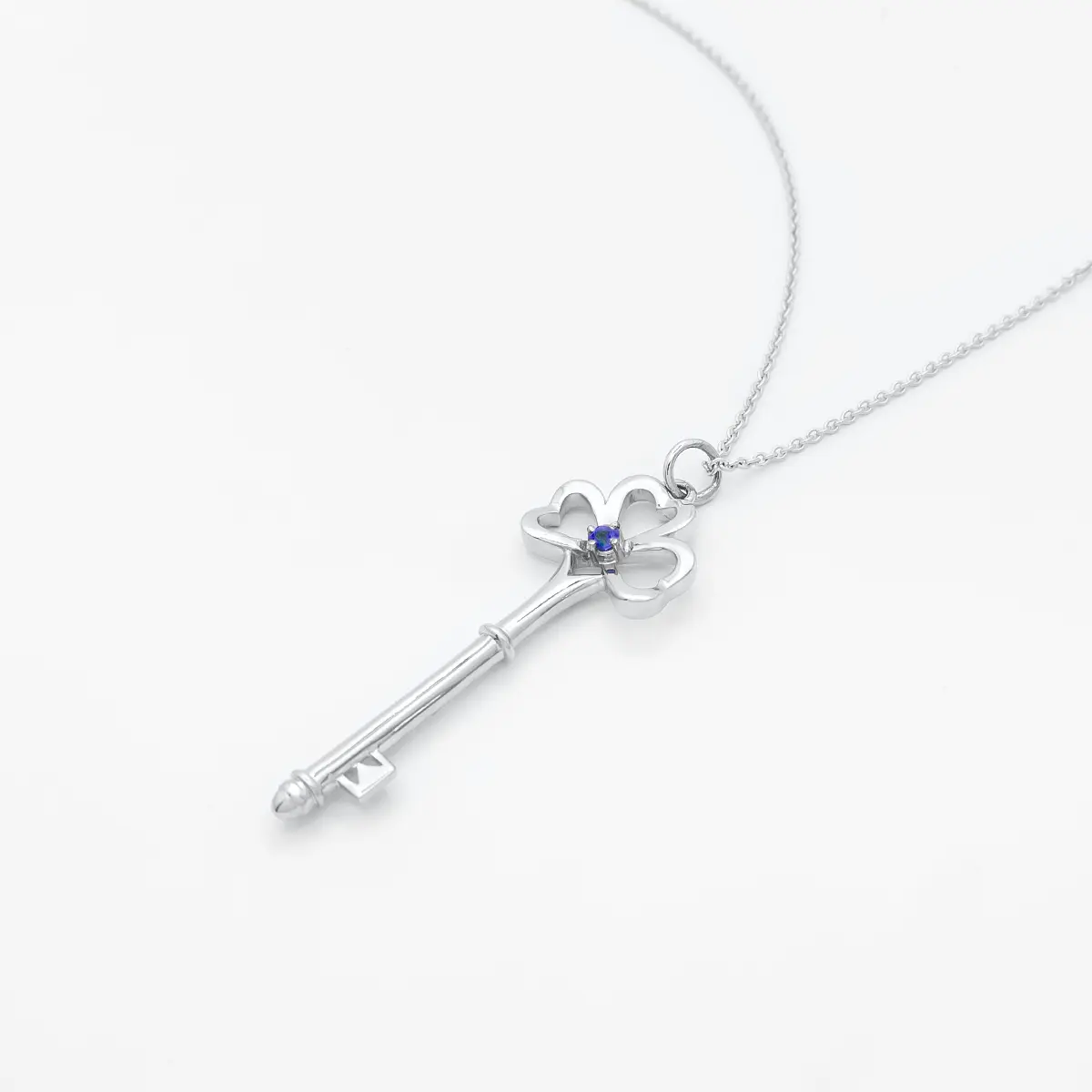 White Gold Sapphire Shamrock Key Pendant 8...