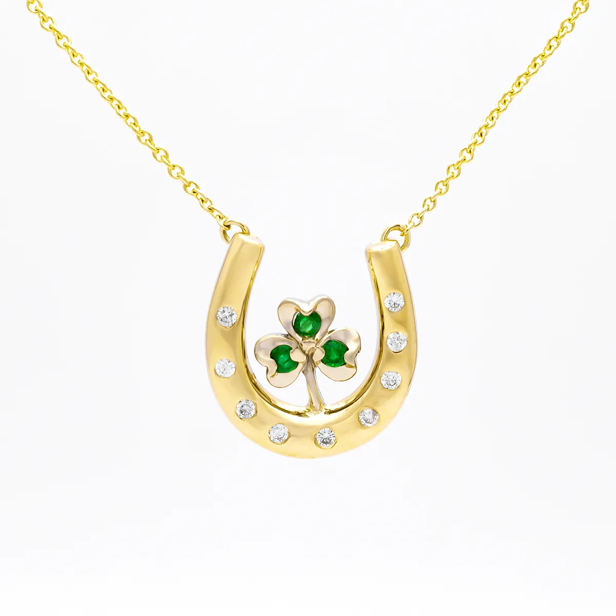 IJCP00015 Yellow Gold Emerald Horseshoe Pendant 1...