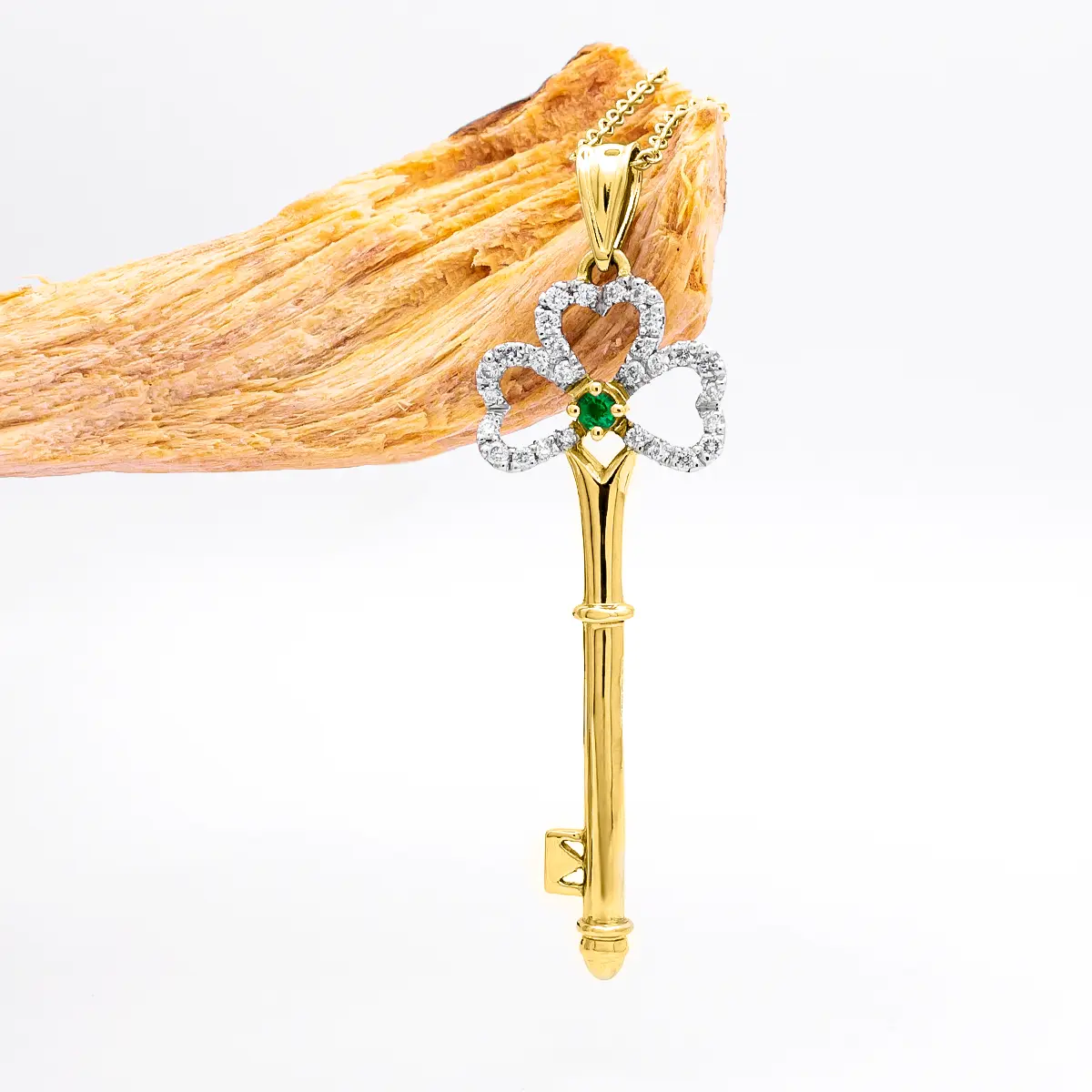 Gold Shamrock Key Pendant With Emerald And Diamonds 2...