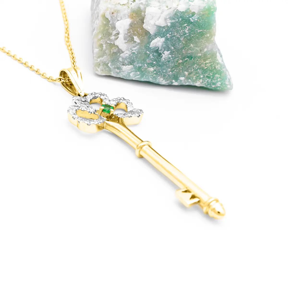Gold Shamrock Key Pendant With Emerald And Diamonds 5...