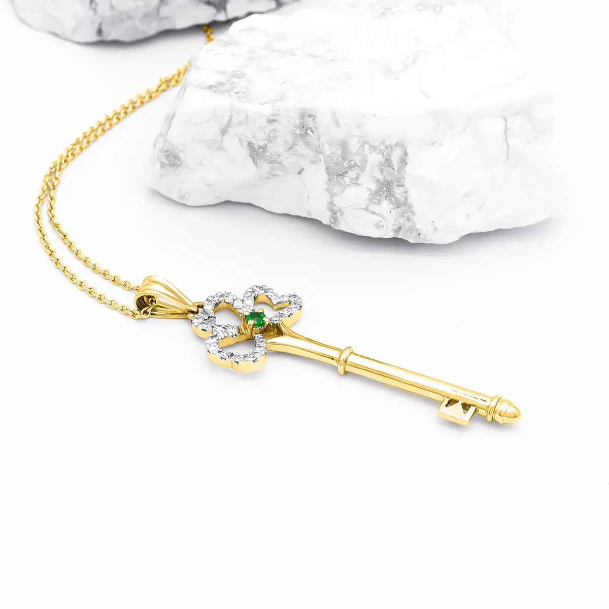 Gold Shamrock Key Pendant With Emerald And Diamonds 6...