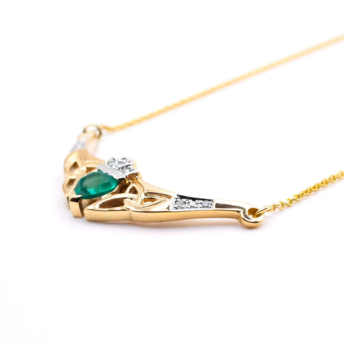 10ct Gold and Emerald Claddagh Necklace | Facet Jewellers