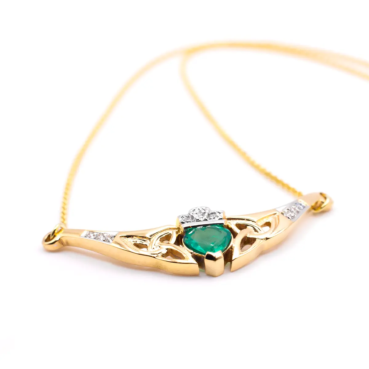 Gold Emerald Claddagh Trinity Knot Necklace 3...