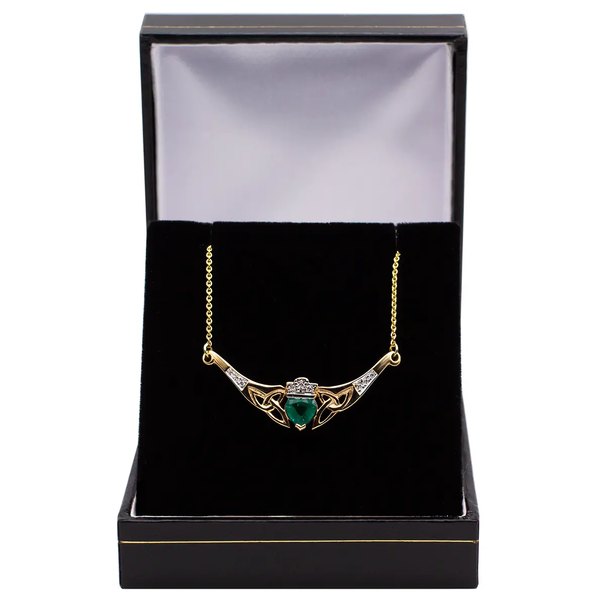 Gold Emerald Claddagh Trinity Knot Necklace 4...