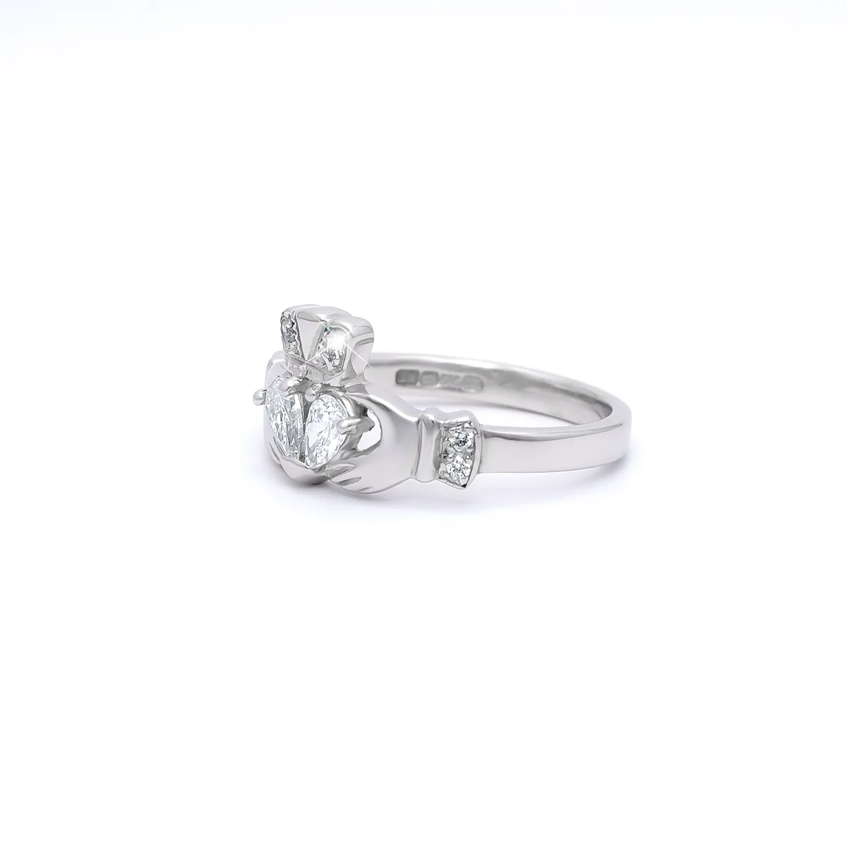IJC00015 White Gold Diamond Claddagh Ring 02