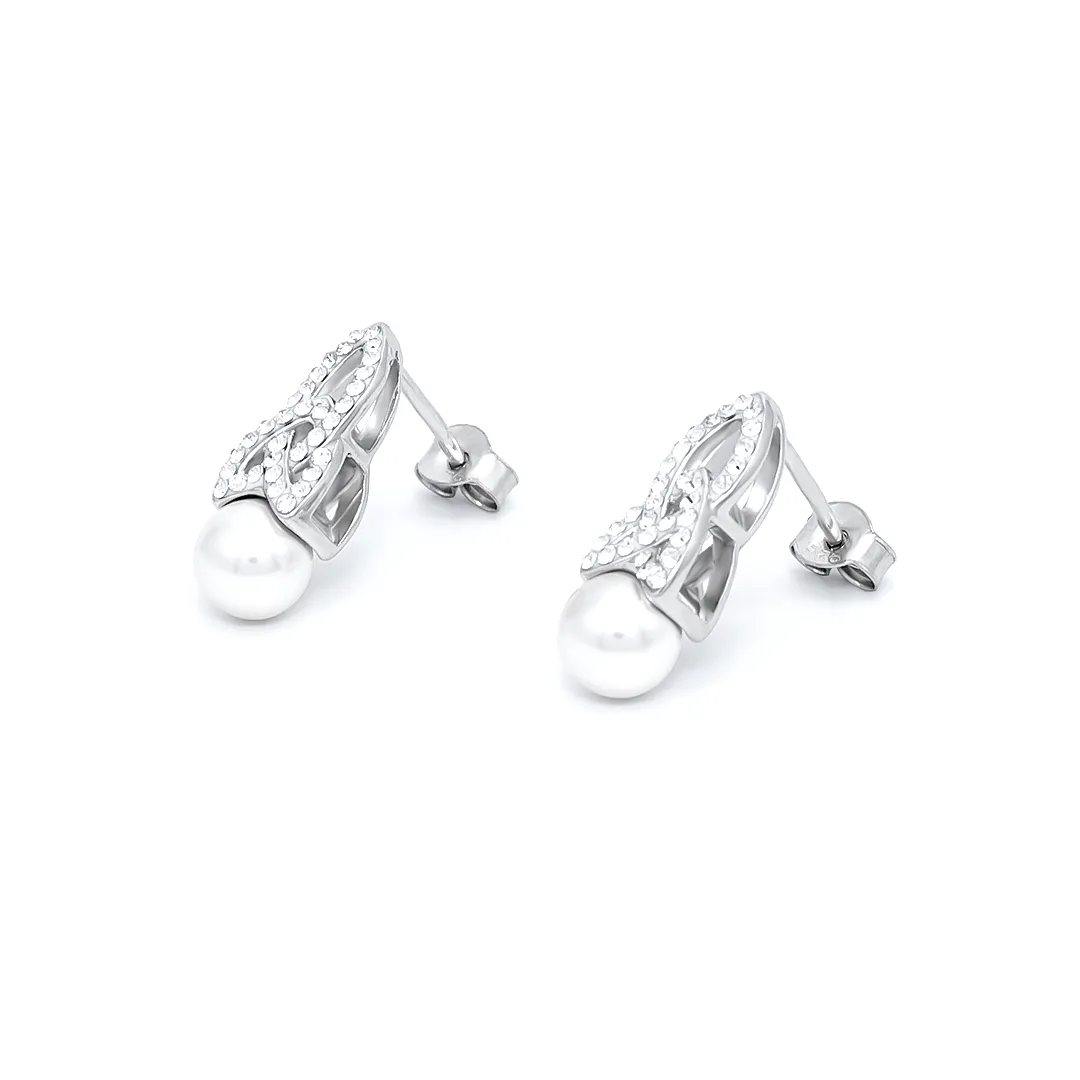 Sterling Silver Trinity Knot Pearl Earrings with Crystals Photo 5 