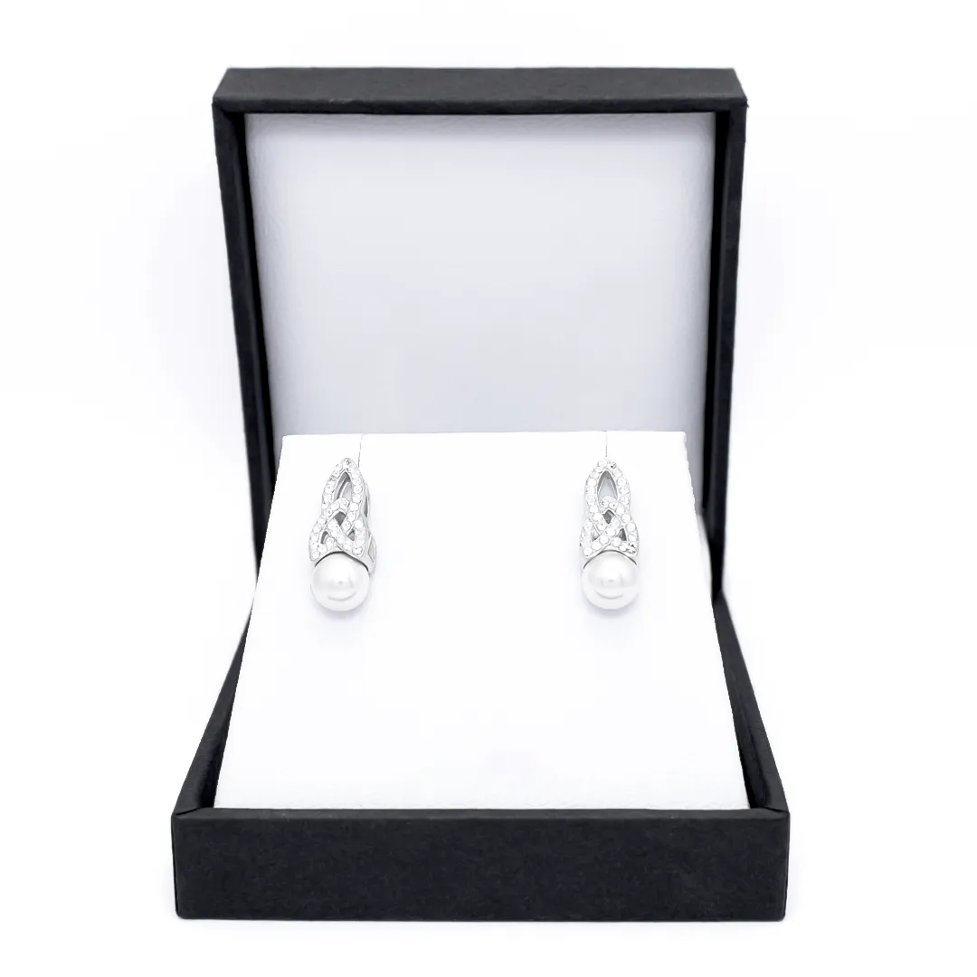 Sterling Silver Trinity Knot Pearl Earrings with Crystals Photo 4 