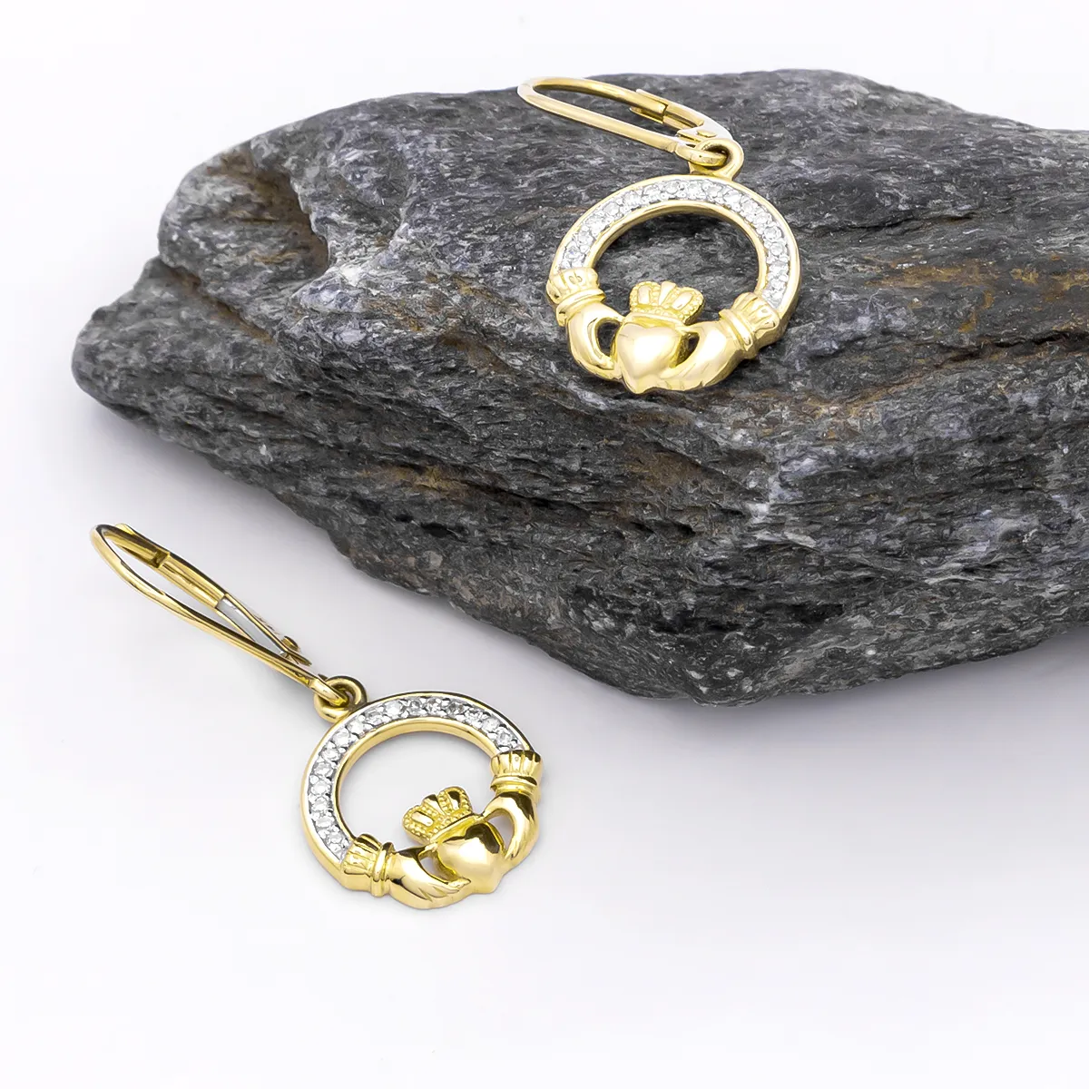 Diamond Set Claddagh Earrings
