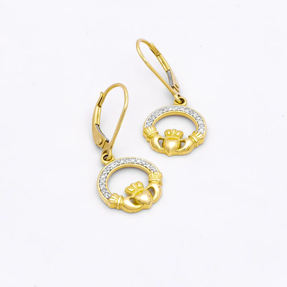 IJCE0012 Yellow Gold Claddagh Ring Earrings 1...