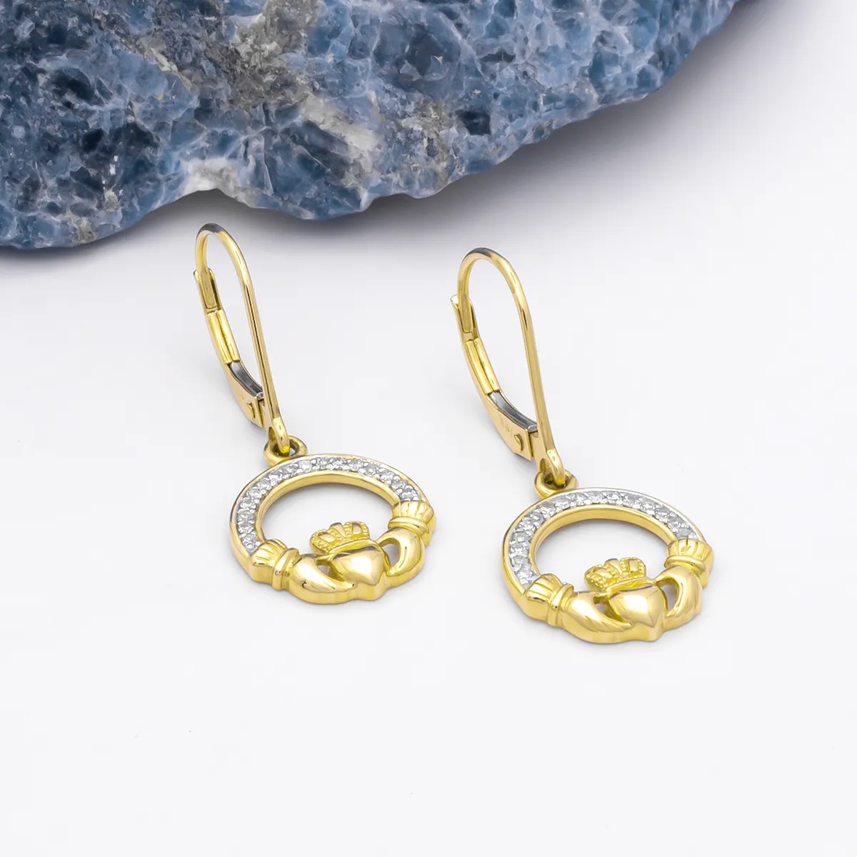 IJCE0012 Yellow Gold Claddagh Ring Earrings 4