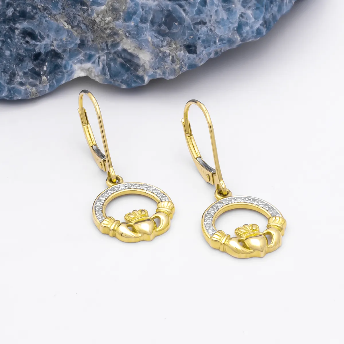 IJCE0012 Yellow Gold Claddagh Ring Earrings 4...