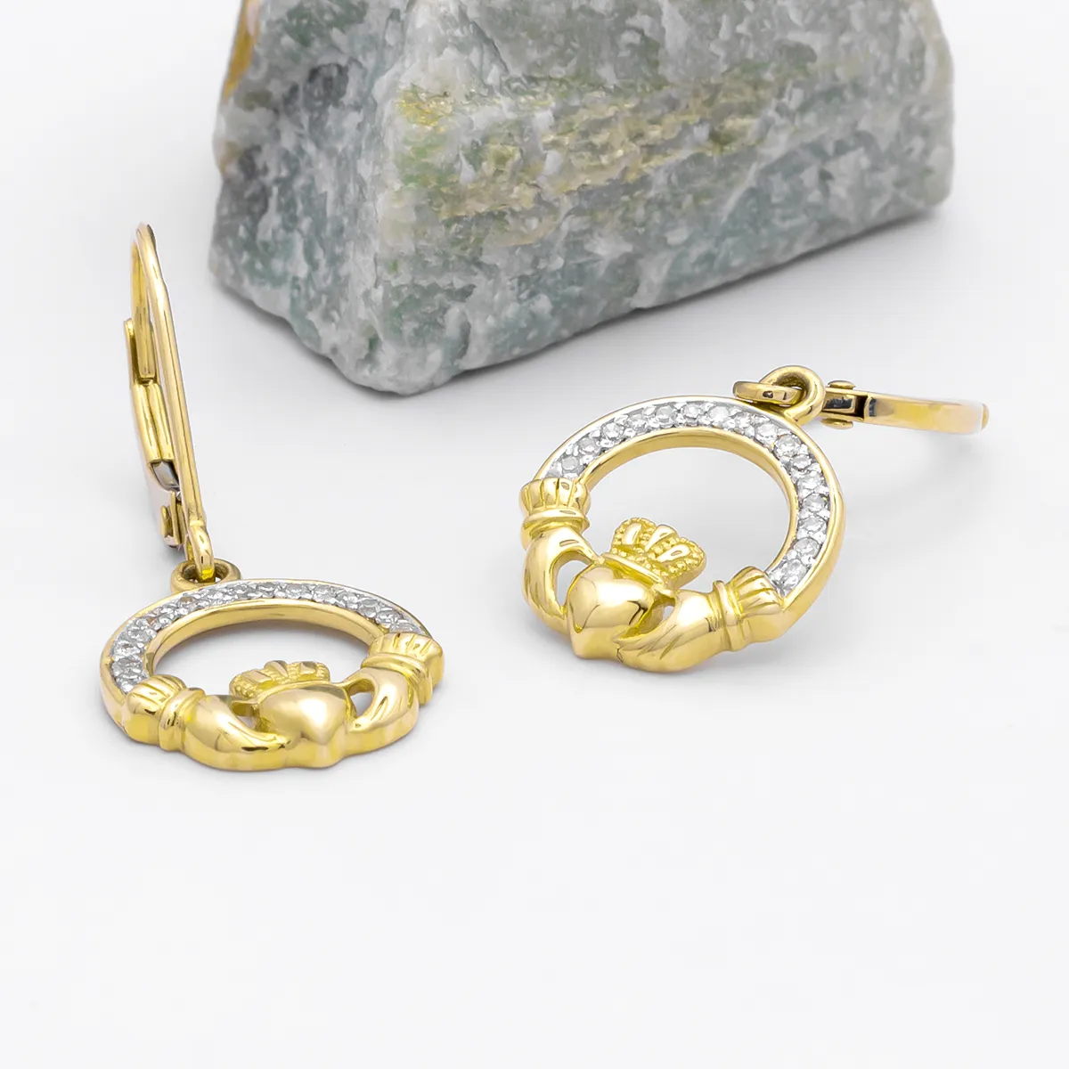 IJCE0012 Yellow Gold Claddagh Ring Earrings 5