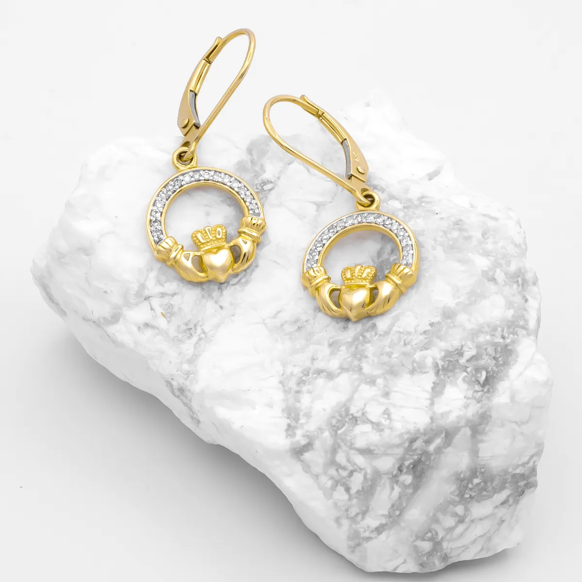 IJCE0012 Yellow Gold Claddagh Ring Earrings 6...