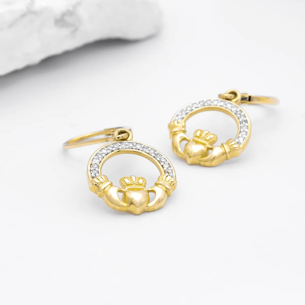 IJCE0012 Yellow Gold Claddagh Ring Earrings 7...