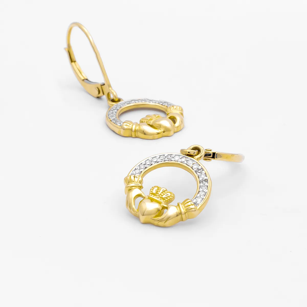 IJCE0012 Yellow Gold Claddagh Ring Earrings 8