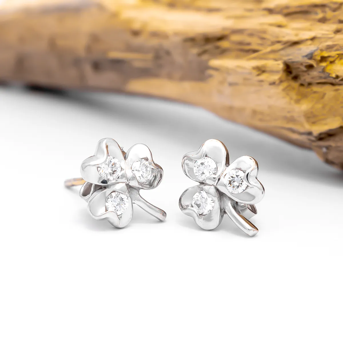Authentic Diamond Shamrock Stud Earrings In 14K White Gold...