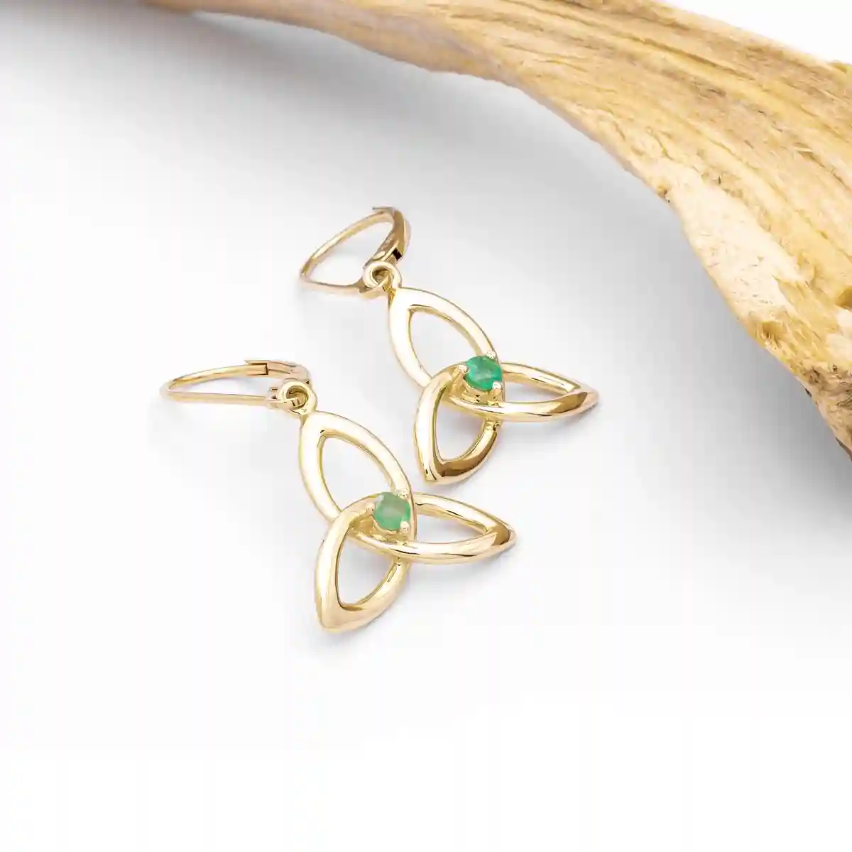14k Gold Trinity Knot Emerald Earrings
