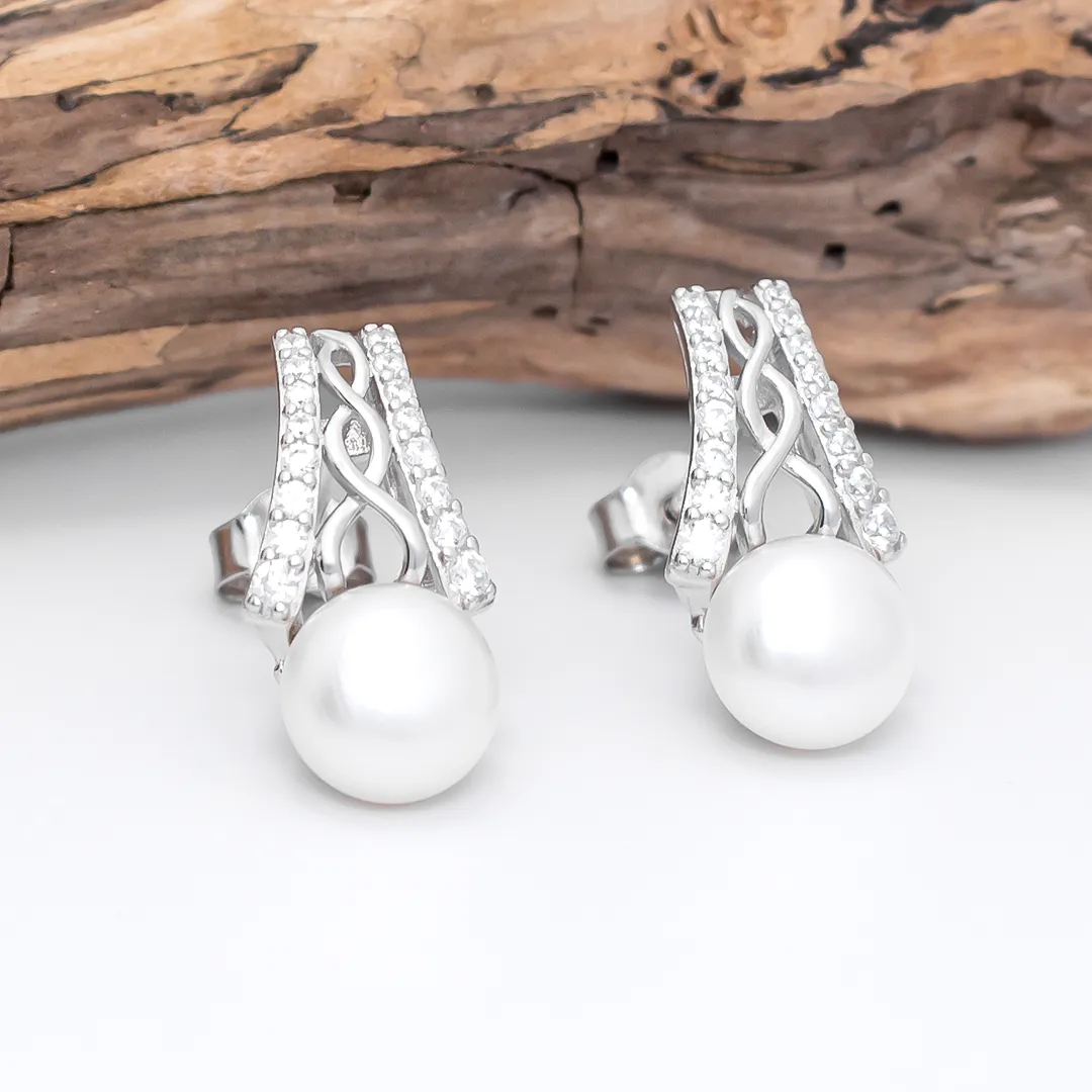 Sterling Silver Celtic Pearl Stud Earrings