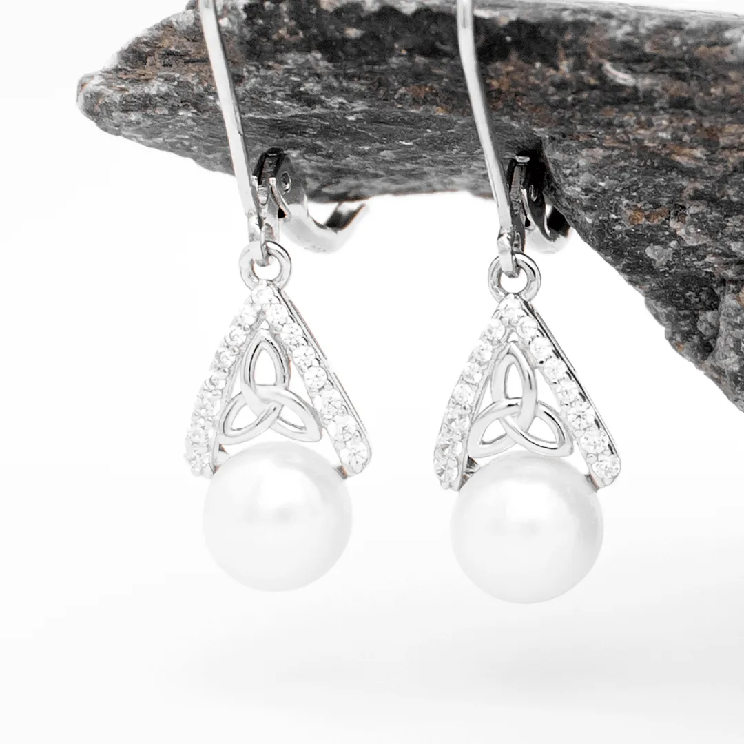 Sterling Silver Trinity Knot Pearl Drop Earrings...