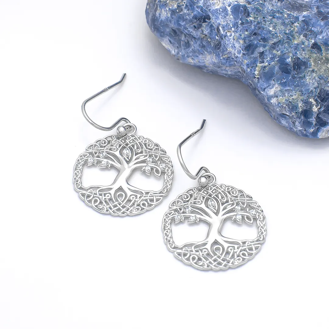 AERAVIDA Orecchini Pendenti In Argento Sterling 925 - Design Celtico Albero Della Vita Con Sole E Luna, Fatto A Mano