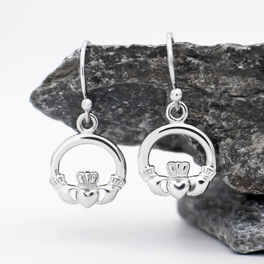 Traditional Claddagh Design Drop Earrings...