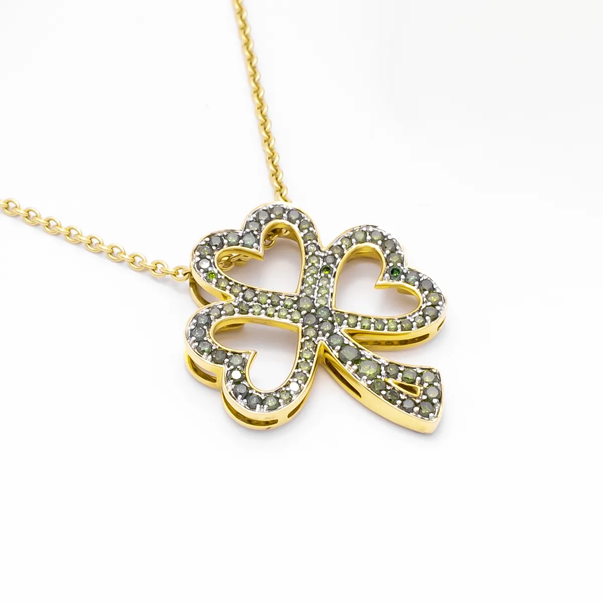 Green Diamond Shamrock Pendant in 14k Gold Photo 7 