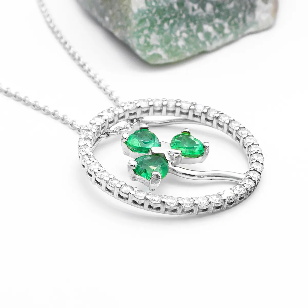 IJCP00028 Diamond Emerald Shamrock Pendant 5...