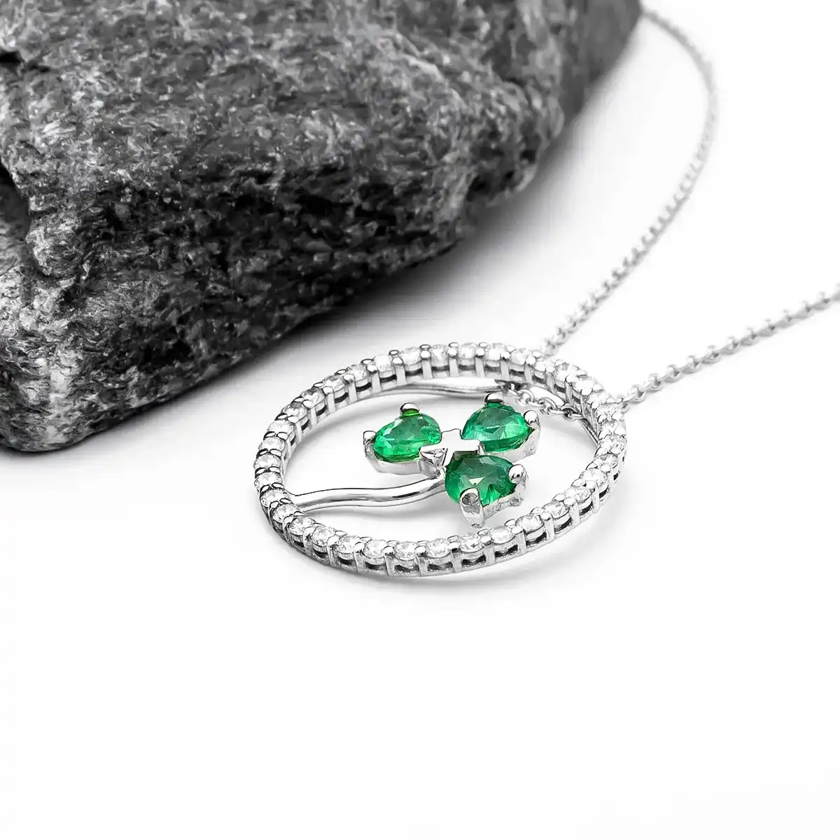 Diamond Emerald Shamrock Pendant 3...